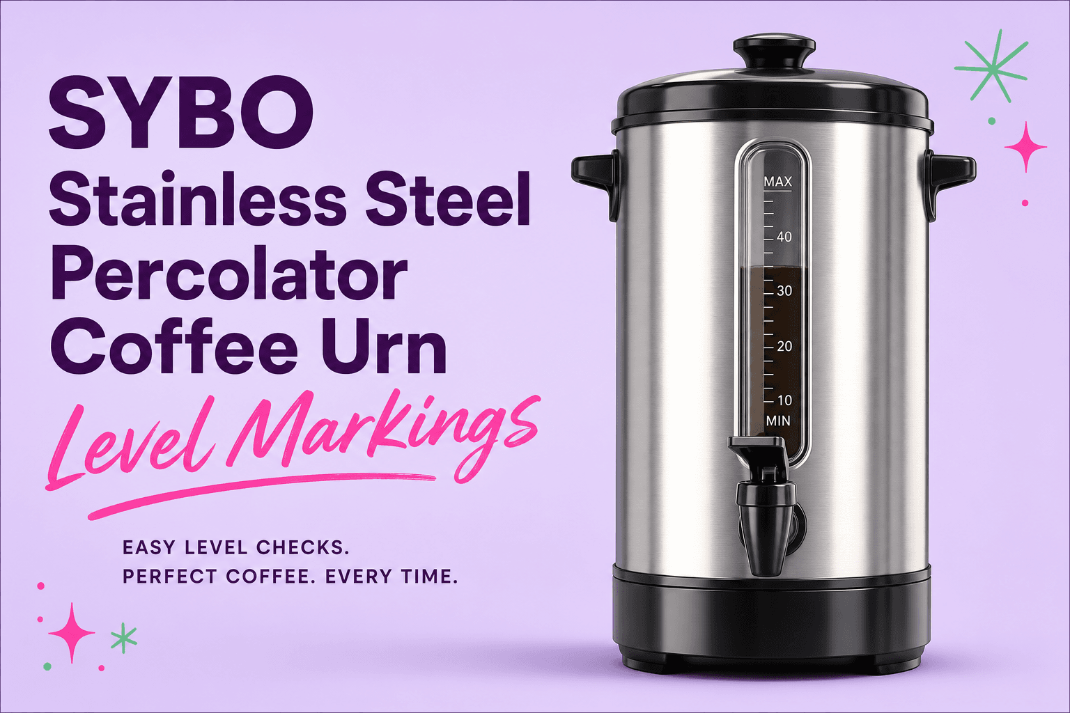 SYBO Stainless Steel Percolator Coffee Urn for Offices: Visual Level Markings That Save Time and Complaints